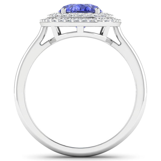 Anillo de oro blanco de 14K con tanzanita genuina de 2,02 quilates y diamantes blancos