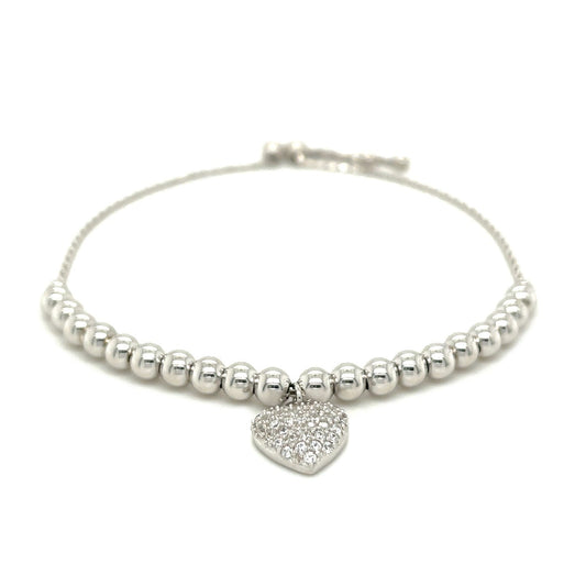 Pulsera de cuentas ajustable con dije redondo y circonitas cúbicas en plata de ley