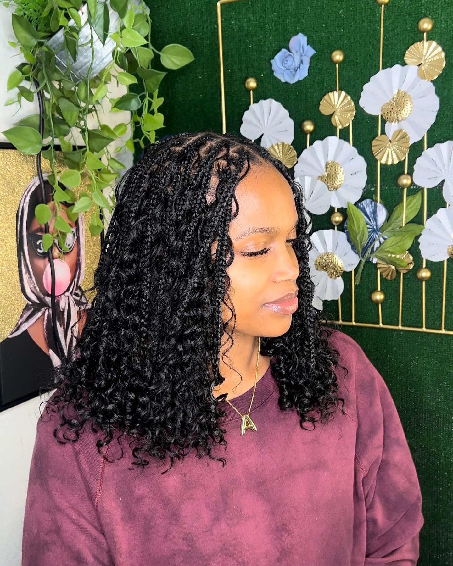 12" Short Bob Boho Braided Wig | 360 Full Lace Front | Goddess Box Braids & Curly Hair | Knotless Cornrow Wig