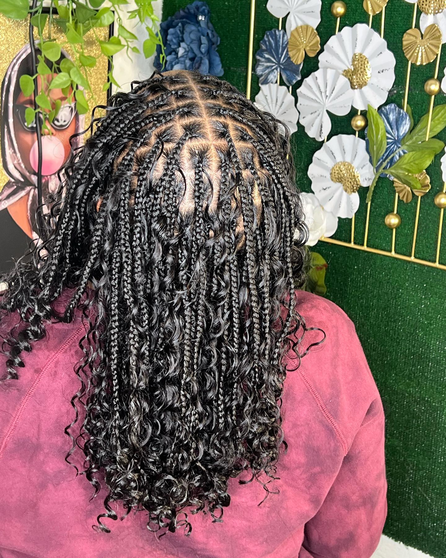 12" Short Bob Boho Braided Wig | 360 Full Lace Front | Goddess Box Braids & Curly Hair | Knotless Cornrow Wig