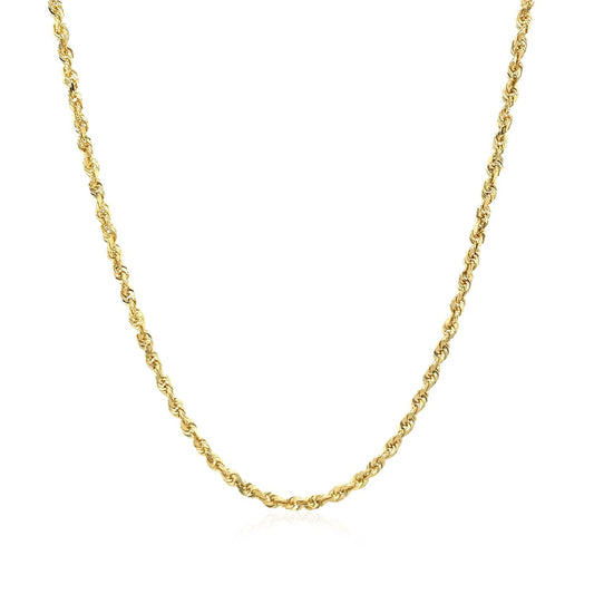Cadena de soga de oro amarillo macizo de 10k y 2.0mm con corte de diamante