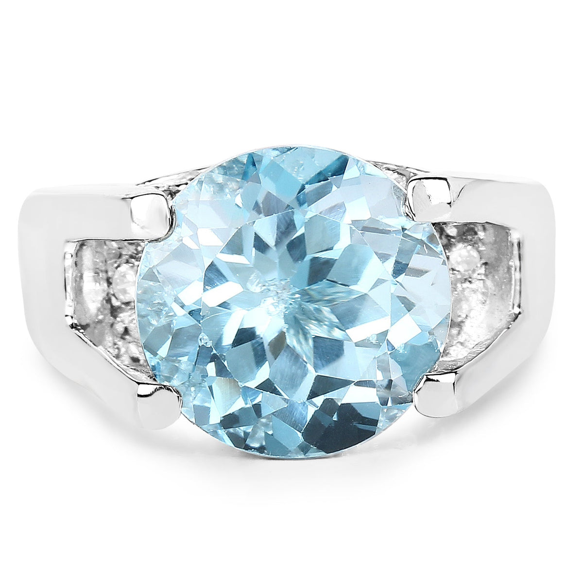 Anillo de plata de ley .925 con topacio azul auténtico de 7.21 quilates y circonitas cúbicas blancas