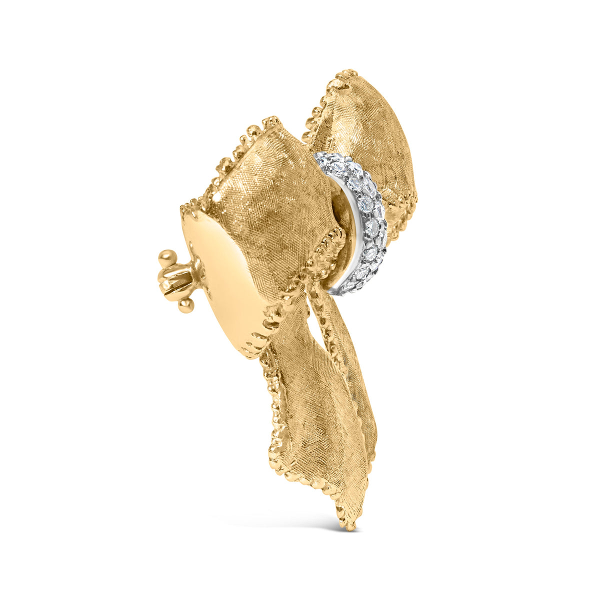 Broche de lazo de oro amarillo de 18K y diamantes de 3/5 quilates (color G-H, claridad VS1-VS2)