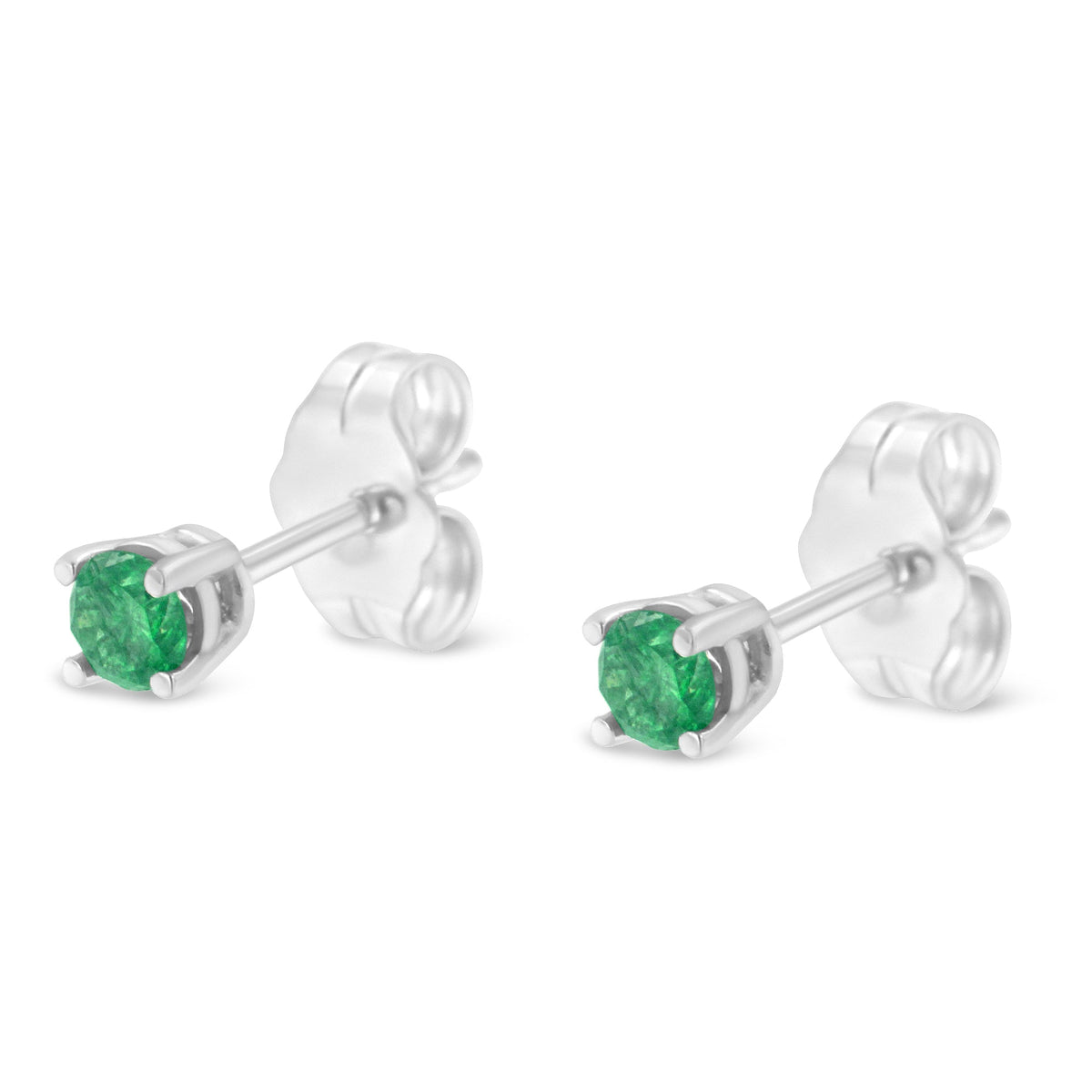 Aretes Clásicos de Plata de Ley .925 con Diamantes Verdes de Talla Redonda Brillante de 1/4 Cttw Engarzados en 4 Puntas (Color Mejorado de Fantasía, Claridad I2-I3)