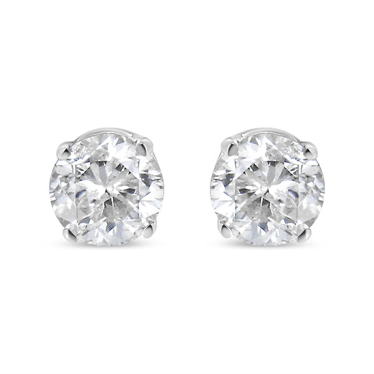 Pendientes de botón clásicos de oro blanco de 14 quilates con diamantes de laboratorio redondos de talla brillante de 5/8 Cttw y 4 puntas con cierre a presión (color F-G, claridad VS1-VS2)