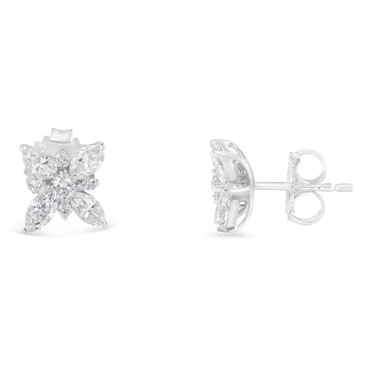 14K White Gold Marquise Diamond Flower Stud Earring (1.00 cttw, H-I Color, SI1-SI2 Clarity) - view 2