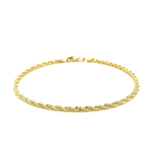 Pulsera de 2.5mm de oro amarillo de 10k sólido con diseño de cuerda y corte diamante