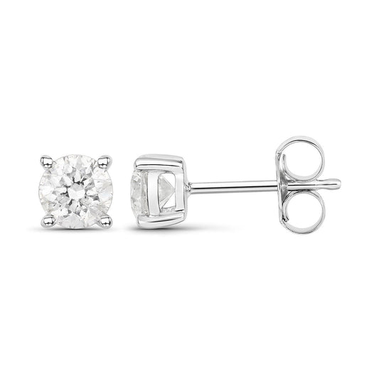 Pendientes de oro blanco de 14 quilates con diamantes blancos genuinos de 0,80 quilates