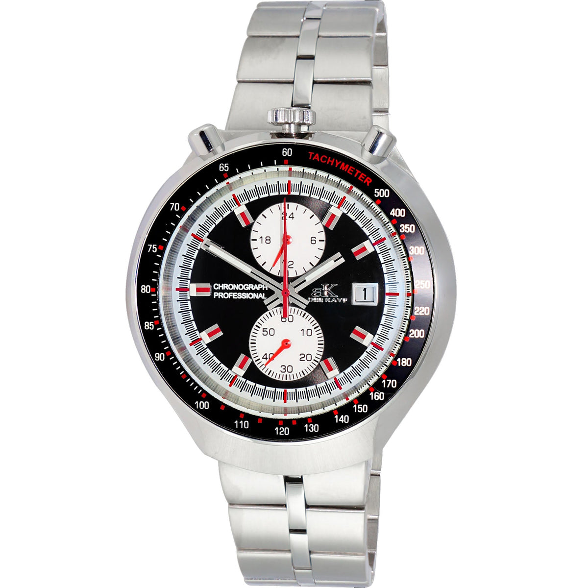 Adee Kaye Men's Muscle Watch 44mm Black Dial Silver Bracelet