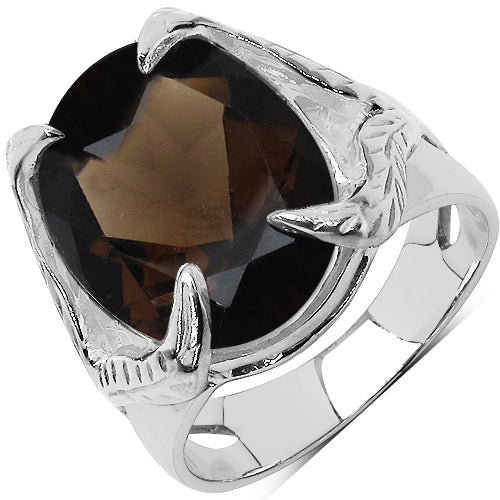 Anillo de plata de ley .925 con cuarzo ahumado genuino de 7.80 quilates