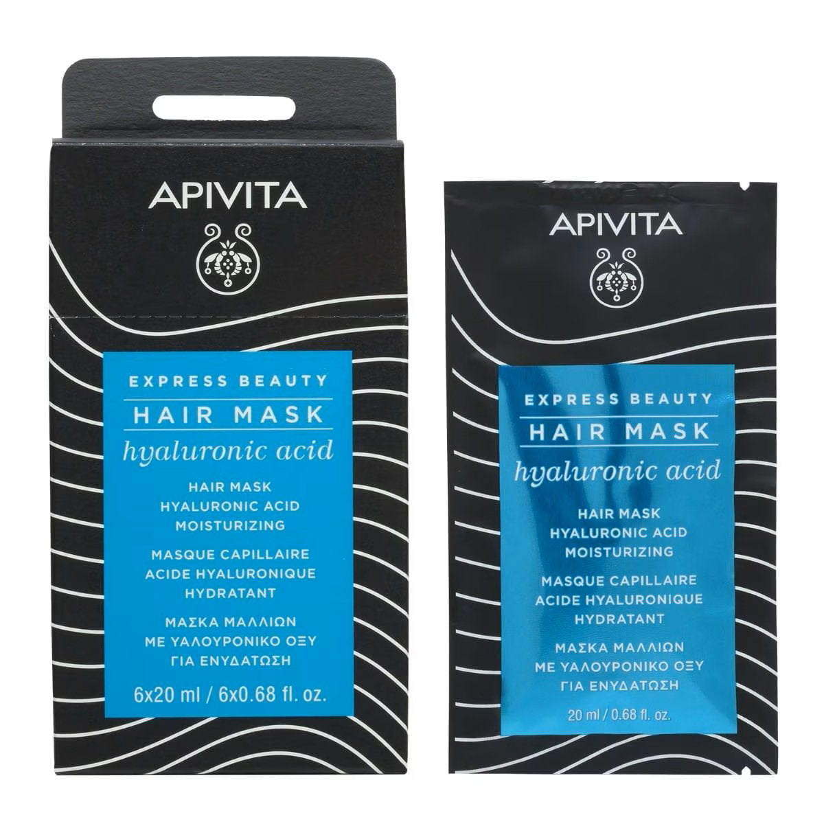 Apivita, Hyaluronic Acid, Hair Treatment Cream Mask, Hydrating & Moisturising, 20 ml