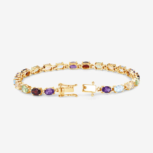 8.96 Carat Genuine Multi Stones .925 Sterling Silver Bracelet