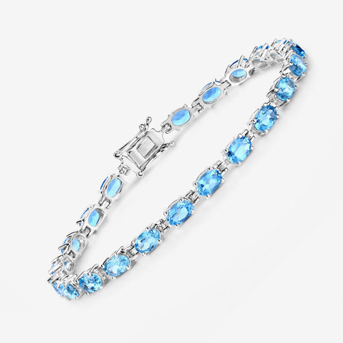 10.71 Carat Genuine Swiss Blue Topaz .925 Sterling Silver Bracelet