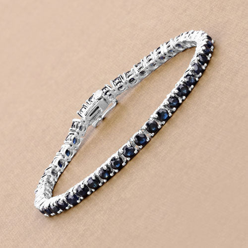 8.36 Carat Genuine Blue Sapphire .925 Sterling Silver Bracelet