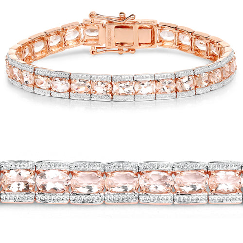 Pulsera de plata de ley .925 con morganita genuina de 11,60 quilates y baño de oro rosa de 18K