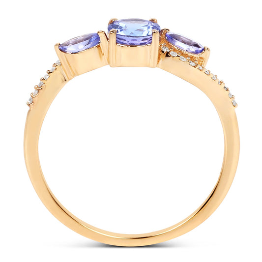 Anillo de tanzanita genuina de 0.70 quilates y diamante blanco en oro amarillo de 14K