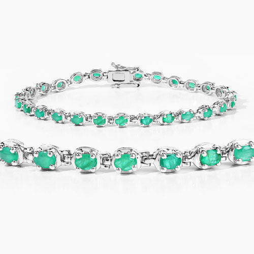3.78 Carat Genuine Emerald .925 Sterling Silver Bracelet