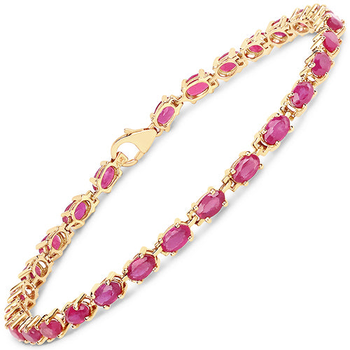 Pulsera de plata de ley .925 bañada en oro amarillo de 14 quilates con rubí relleno de cristal de 7.00 quilates
