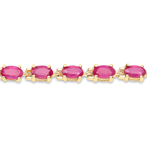 Pulsera de plata de ley .925 bañada en oro amarillo de 14 quilates con rubí relleno de cristal de 7.00 quilates