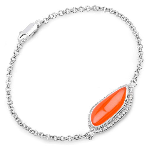 Pulsera de plata de ley .925 con cornalina genuina y topacio blanco de 5,50 quilates