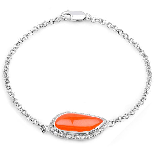 Pulsera de plata de ley .925 con cornalina genuina y topacio blanco de 5,50 quilates