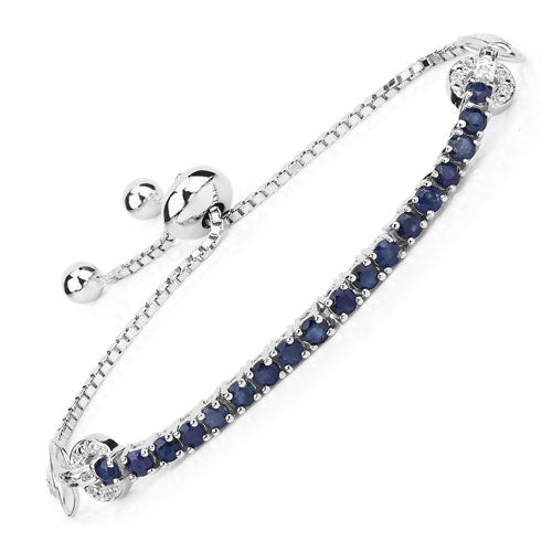 Pulsera de Plata Esterlina .925 con Zafiro Azul Genuino de 2.41 Quilates y Circón Blanco