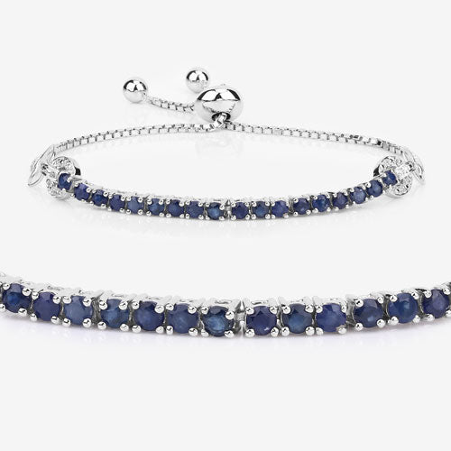 Pulsera de Plata Esterlina .925 con Zafiro Azul Genuino de 2.41 Quilates y Circón Blanco