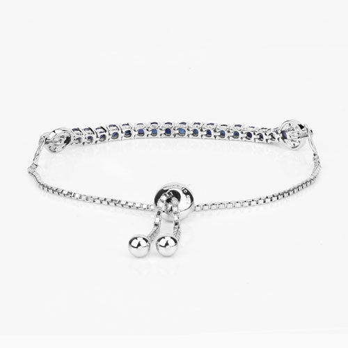 Pulsera de Plata Esterlina .925 con Zafiro Azul Genuino de 2.41 Quilates y Circón Blanco