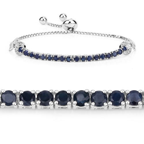 Pulsera de Plata Esterlina .925 con Zafiro Azul Genuino de 2.41 Quilates y Circón Blanco