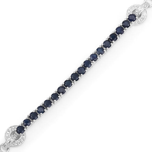 Pulsera de Plata Esterlina .925 con Zafiro Azul Genuino de 2.41 Quilates y Circón Blanco