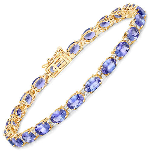 Pulsera de 10,87 quilates de tanzanita genuina y diamantes blancos en oro amarillo de 14K