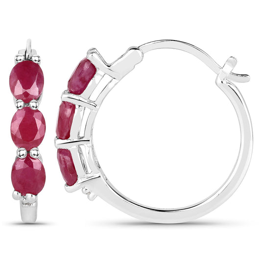 1.81 Carat Genuine Ruby and White Diamond .925 Sterling Silver Earrings - view 2