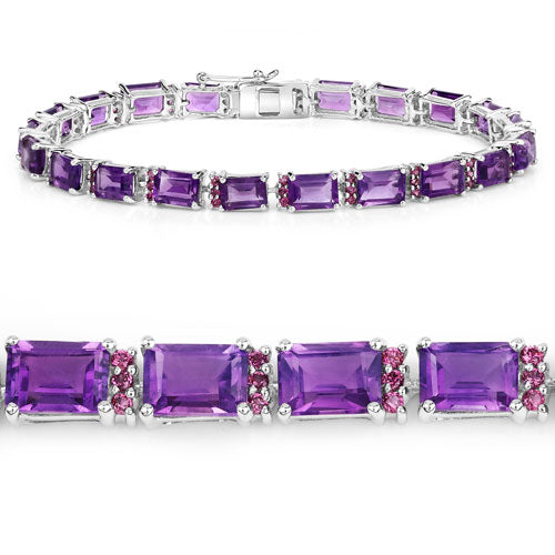 Pulsera de 21,84 quilates de amatista genuina y granate rodolita de plata de ley .925