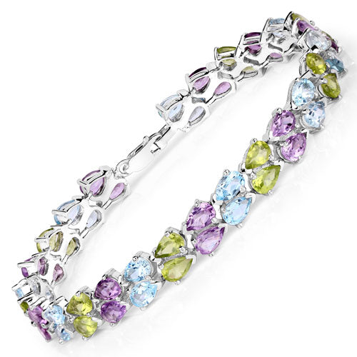 Pulsera de Plata Esterlina .925 con Piedras Múltiples Genuinas de 23.46 Quilates