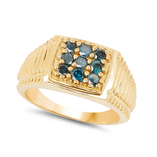 Anillo de plata de ley .925 chapado en oro amarillo de 14 quilates con diamante azul genuino de 0,63 quilates