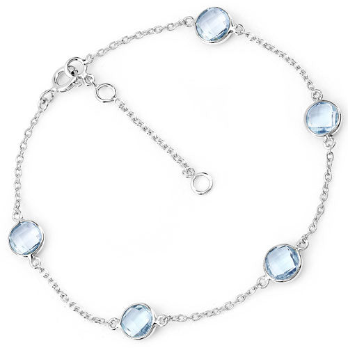 Pulsera de plata de ley .925 con topacio azul genuino de 5,00 quilates