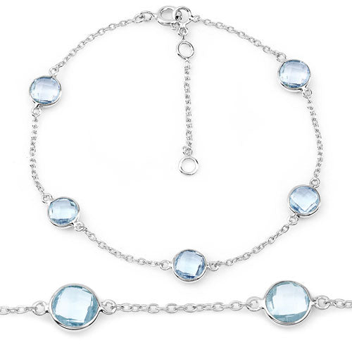 Pulsera de plata de ley .925 con topacio azul genuino de 5,00 quilates
