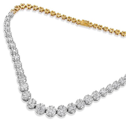 Cadena riviere de oro amarillo de 14K certificada por IGI con diamantes de talla redonda engastados en pavé de 14 3/4 quilates en total (color F-G, claridad S2-I1)