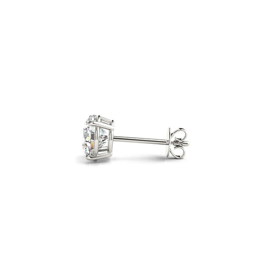 Pendientes de botón con diamante redondo de 2 quilates cultivado en laboratorio certificado IGI de oro blanco de 14k (G/VS2)