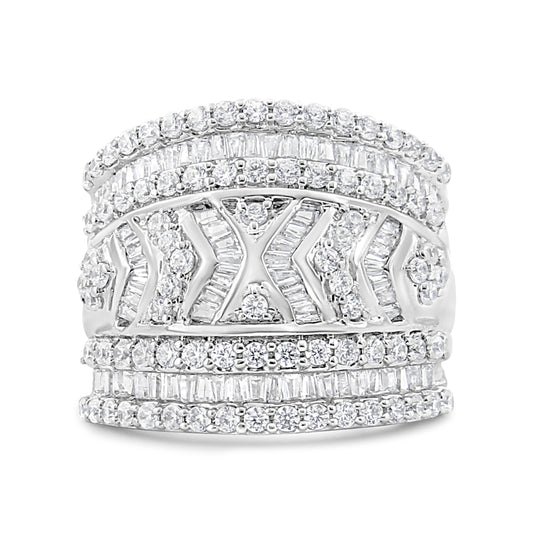 Anillo de banda de varias filas con borde de diamantes de 2,0 quilates de plata de ley .925 (color J-K, claridad I3) - Talla 7