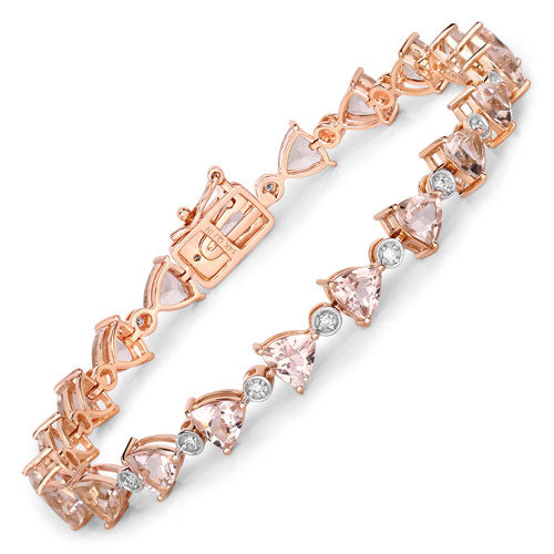 Pulsera de oro rosa de 14 quilates con morganita auténtica de 7,56 quilates y diamantes blancos