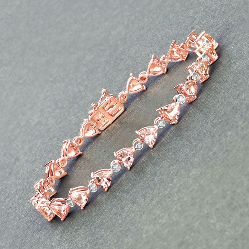 Pulsera de oro rosa de 14 quilates con morganita auténtica de 7,56 quilates y diamantes blancos
