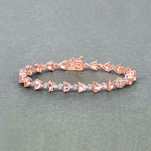 Pulsera de oro rosa de 14 quilates con morganita auténtica de 7,56 quilates y diamantes blancos