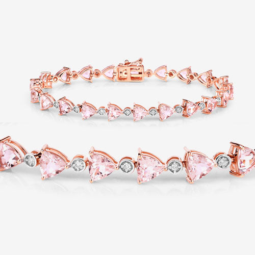 Pulsera de oro rosa de 14 quilates con morganita auténtica de 7,56 quilates y diamantes blancos