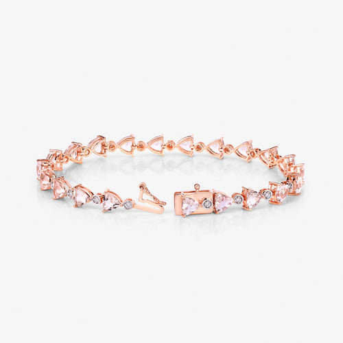 Pulsera de oro rosa de 14 quilates con morganita auténtica de 7,56 quilates y diamantes blancos