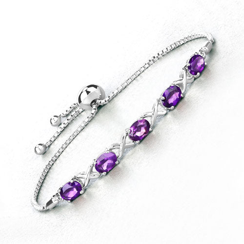 4.00 Carat Genuine Amethyst .925 Sterling Silver Bracelet