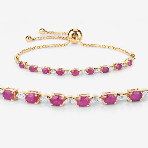 2.01 Carat Genuine Ruby and White Diamond .925 Sterling Silver Bracelet