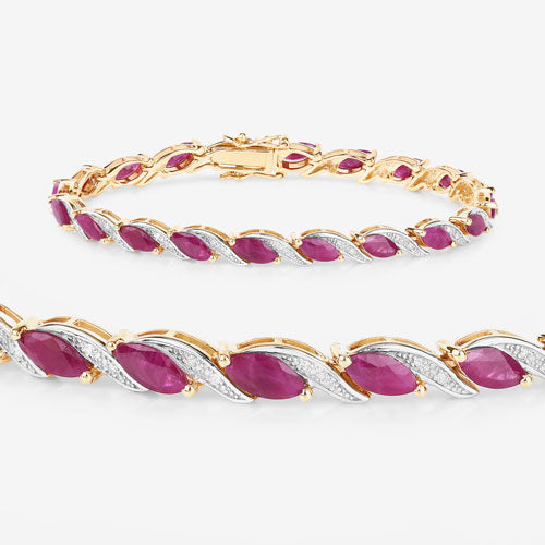 7.78 Carat Genuine Ruby and White Diamond 10K Yellow Gold Bracelet