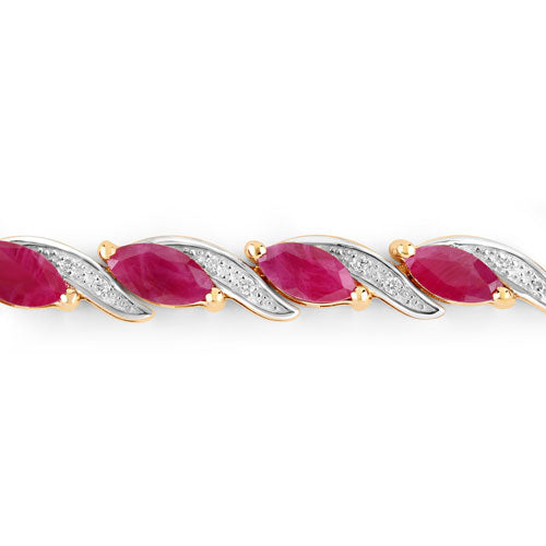 7.78 Carat Genuine Ruby and White Diamond 10K Yellow Gold Bracelet