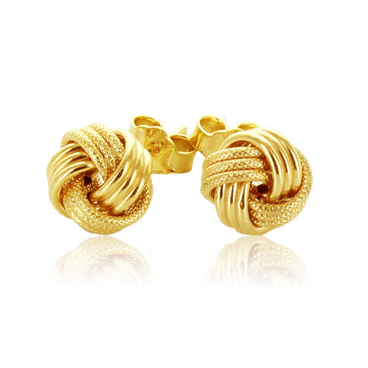 14k Yellow Gold Love Knot with Ridge Texture Earrings - view 2